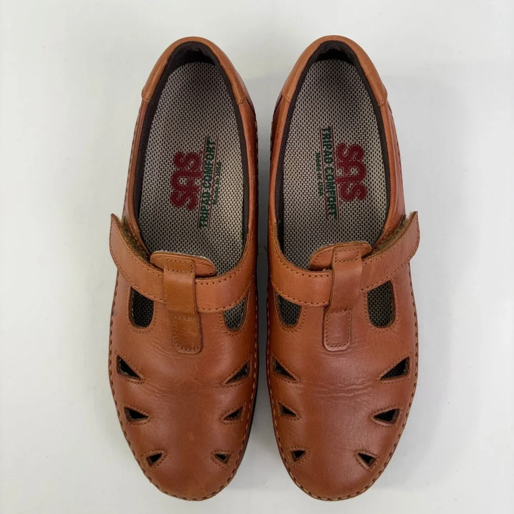 SAS Roamer Women's Cognac Brown Leather Mary Jane Comfort Walking‎ Shoes 7.5 N